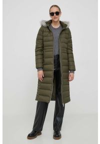 TOMMY HILFIGER - Tommy Hilfiger kurtka puchowa damska kolor brązowy przejściowa. Kolor: zielony. Materiał: puch #1
