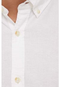 Jack & Jones koszula z lnem męska kolor biały regular z kołnierzykiem button-down. Typ kołnierza: button down. Kolor: biały. Materiał: len. Wzór: gładki