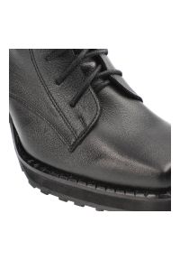 Czarne Botki Exquisite Modne Skórzane Buty Damskie. Kolor: czarny. Materiał: skóra. Wzór: geometria. Styl: klasyczny, elegancki #5
