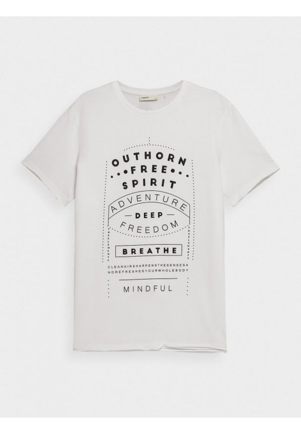 outhorn - T-shirt z nadrukiem męski. Okazja: na co dzień. Materiał: dzianina, bawełna. Wzór: nadruk. Styl: casual