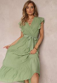 Renee - Zielona Rozkloszowana Sukienka Maxi z Gumką w Talii Lavla. Kolor: zielony. Materiał: materiał. Długość: maxi #5