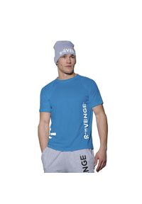 R-EVENGE - Koszulka męska z krótkim rękawem Fitness, turkusowa. Kolor: niebieski. Materiał: poliester. Długość rękawa: krótki rękaw. Długość: krótkie. Sport: fitness