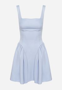 Born2be - Jasnoniebieska Rozkloszowana Sukienka na Ramiączkach z Kwadratowym Dekoltem Sastorea. Okazja: na spacer, na imprezę. Typ kołnierza: dekolt kwadratowy. Kolor: niebieski. Materiał: jeans. Długość rękawa: na ramiączkach. Wzór: aplikacja. Sezon: lato. Styl: wizytowy #2