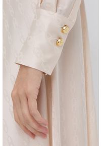 Elisabetta Franchi Sukienka kolor kremowy midi rozkloszowana. Kolor: beżowy. Materiał: tkanina. Długość rękawa: długi rękaw. Wzór: gładki. Typ sukienki: rozkloszowane. Długość: midi #5