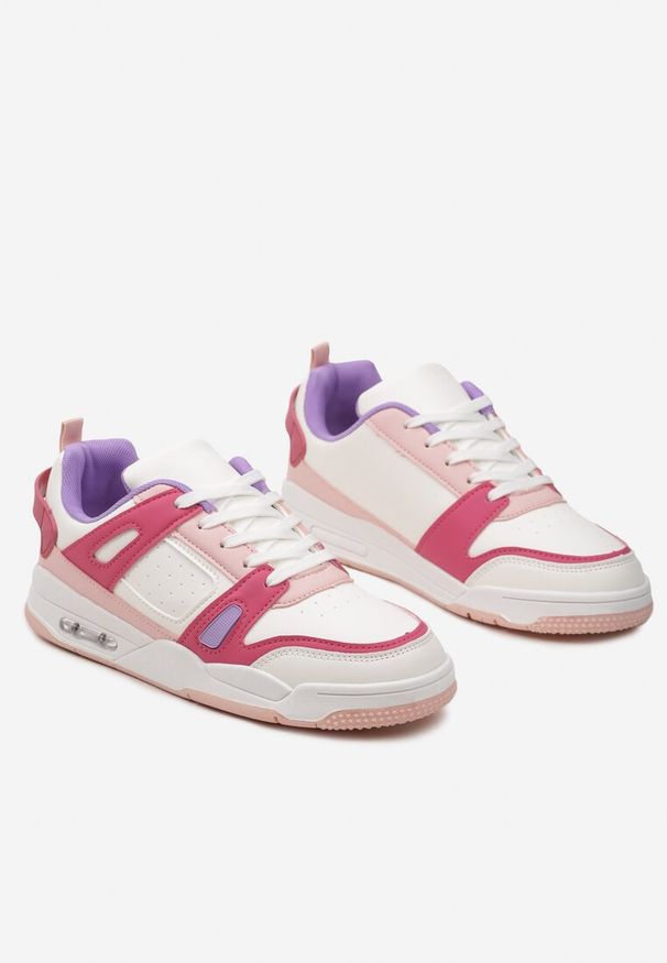 Born2be - Biało-Różowe Sneakersy Sportowe ze Wstawkami z Ekoskóry Isadona. Kolor: biały