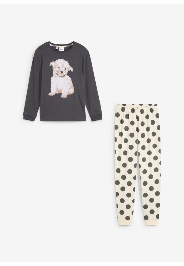 bonprix - Piżama z czystej bawełny organicznej (2 części). Kolor: szary. Materiał: bawełna