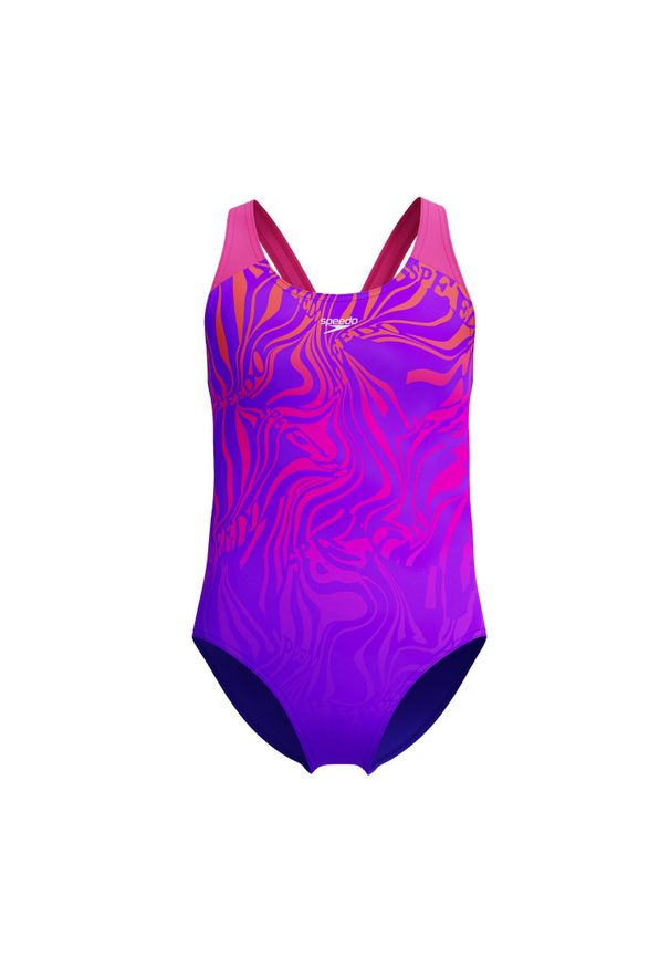 Strój kąpielowy jednoczęściowy na basen dziewczęcy Speedo SplashBack. Kolor: fioletowy, niebieski, wielokolorowy
