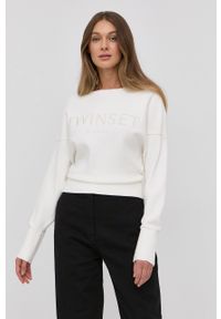 TwinSet - Twinset sweter damski kolor beżowy lekki. Kolor: beżowy. Wzór: aplikacja