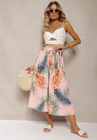 Renee - Różowe Plisowane Spodnie z Szerokimi Nogawkami High Waist z Gumką w Talii Alfia. Stan: podwyższony. Kolor: różowy. Materiał: tkanina. Sezon: lato