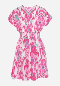 Born2be - Fuksjowa Sukienka Rozkloszowana z Kopertowym Dekoltem i Gumką w Pasie Emrra. Okazja: na plażę, na co dzień. Typ kołnierza: dekolt kopertowy. Kolor: różowy. Materiał: tkanina. Sezon: lato. Typ sukienki: kopertowe. Styl: casual #6