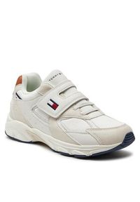 TOMMY HILFIGER - Tommy Hilfiger Sneakersy Low Cut Lace-Up/Velcro Sneaker T1B9-33386-1729 S Biały. Kolor: biały. Materiał: skóra #3