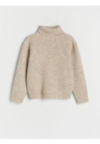 Reserved - Melanżowy sweter z golfem - złamana biel. Typ kołnierza: golf. Materiał: wełna, dzianina. Wzór: melanż