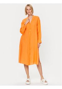 Seidensticker Sukienka koszulowa 60.134909 Pomarańczowy Regular Fit. Kolor: pomarańczowy. Materiał: len. Typ sukienki: koszulowe