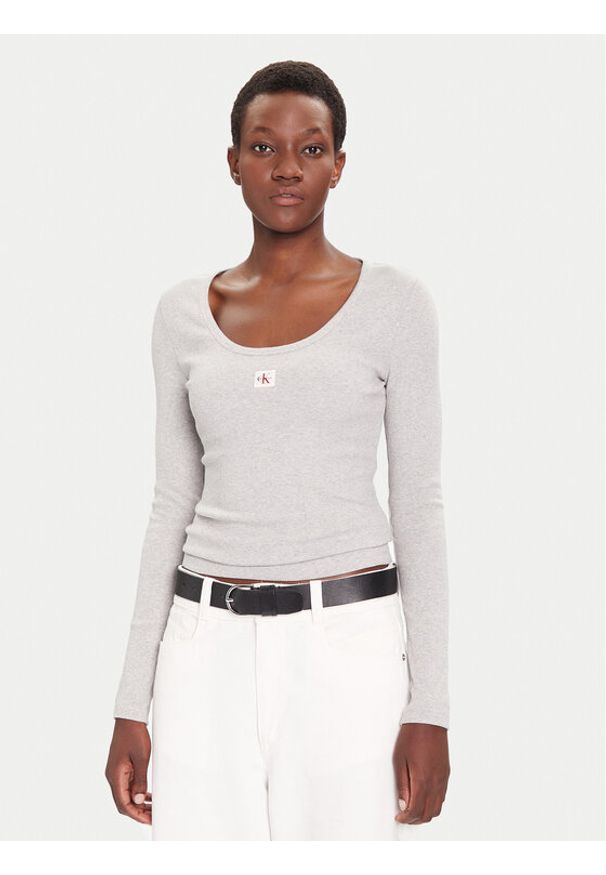 Calvin Klein Jeans Bluzka LV047D218G Szary Slim Fit. Kolor: szary. Materiał: bawełna