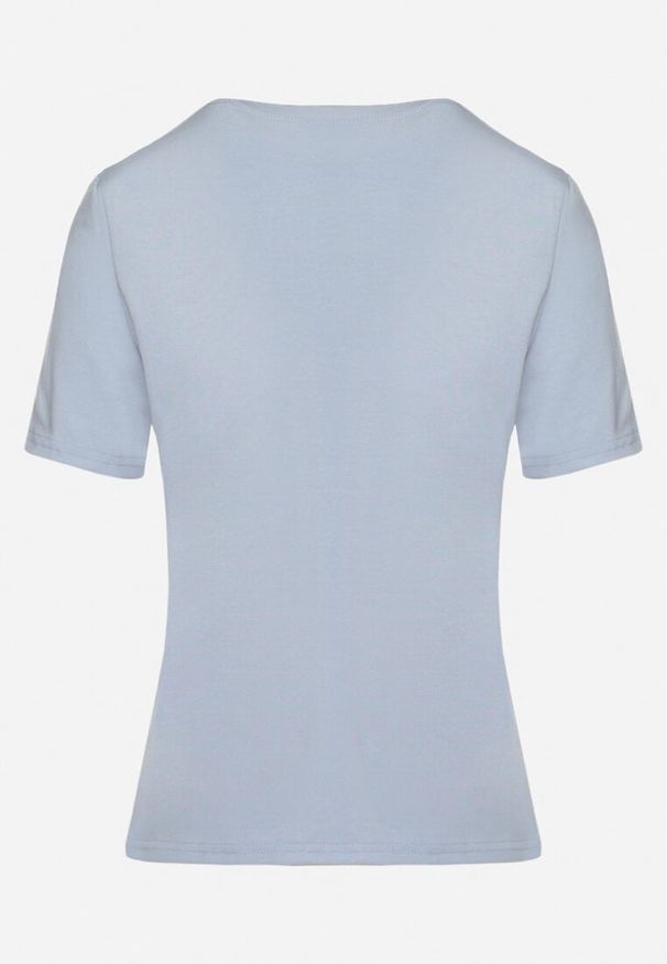 Born2be - Niebieski Wiskozowy T-shirt w Klasycznym Stylu Arivoria. Okazja: na co dzień. Kolor: niebieski. Materiał: wiskoza. Wzór: bez wzorów, aplikacja. Styl: klasyczny