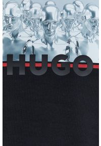Hugo - HUGO bluza bawełniana męska kolor czarny z nadrukiem. Kolor: czarny. Materiał: bawełna. Wzór: nadruk
