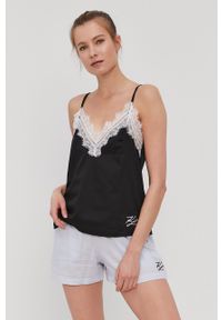 Karl Lagerfeld Top piżamowy 211W2123 kolor czarny. Kolor: czarny. Materiał: tkanina, koronka #1
