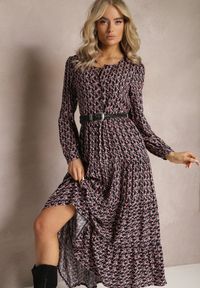 Renee - Granatowa Sukienka Pherothoe. Kolor: niebieski. Długość rękawa: długi rękaw. Styl: klasyczny. Długość: maxi