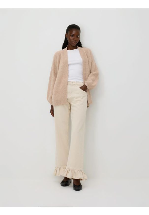 Reserved - Kardigan z wełną alpaki - beżowy. Kolor: beżowy. Materiał: wełna