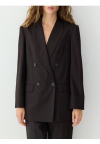 Reserved - Marynarka z wełną - ciemnobrązowy. Kolor: brązowy. Materiał: wełna #1