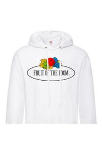 FRUIT OF THE LOOM - Damska Bluza Z Kapturem Z Nadrukiem Klasycznego Logo W Stylu Vintage. Typ kołnierza: kaptur. Kolor: biały. Wzór: nadruk