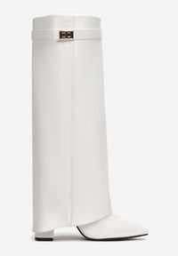 Born2be - Białe Kozaki z Szeroką Cholewką i Szpiczastym Noskiem Jazmynn. Okazja: na co dzień. Wysokość cholewki: przed kolano. Nosek buta: szpiczasty. Kolor: biały. Szerokość cholewki: szeroka. Styl: wizytowy, klasyczny, casual, elegancki #3