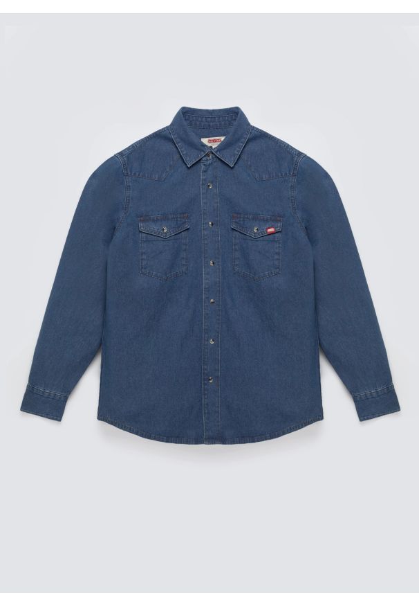 Big-Star - Koszula męska jeansowa niebieska Western 121. Okazja: na co dzień. Kolor: niebieski. Materiał: jeans. Wzór: melanż. Styl: casual