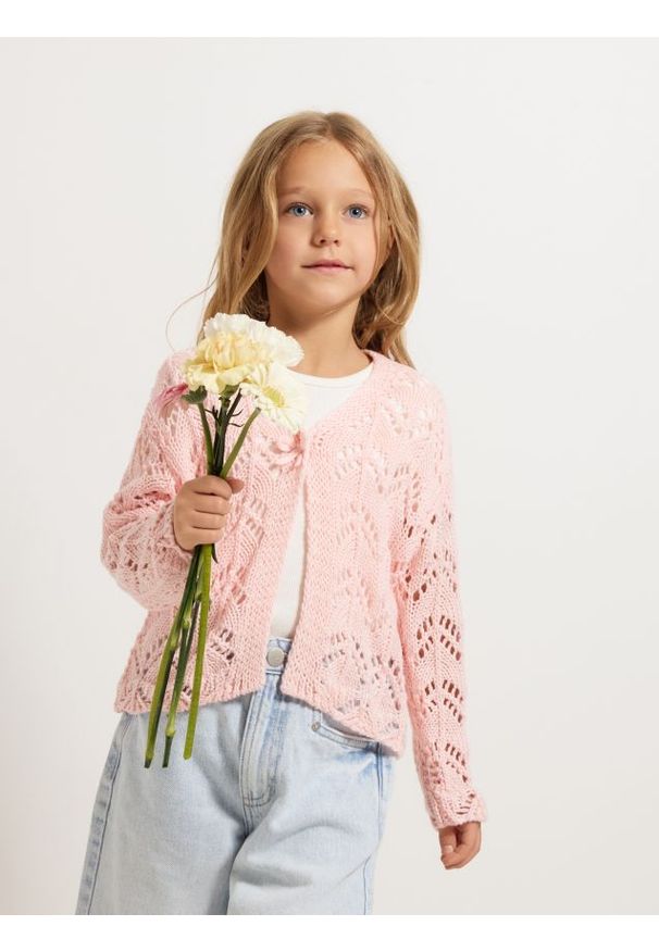 Reserved - Dzianinowy kardigan - pastelowy róż. Kolor: różowy. Materiał: dzianina