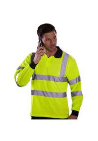 YOKO - Męska Koszulka Polo Z Długim Rękawem HiVis. Typ kołnierza: polo. Kolor: żółty. Długość rękawa: długi rękaw. Długość: długie