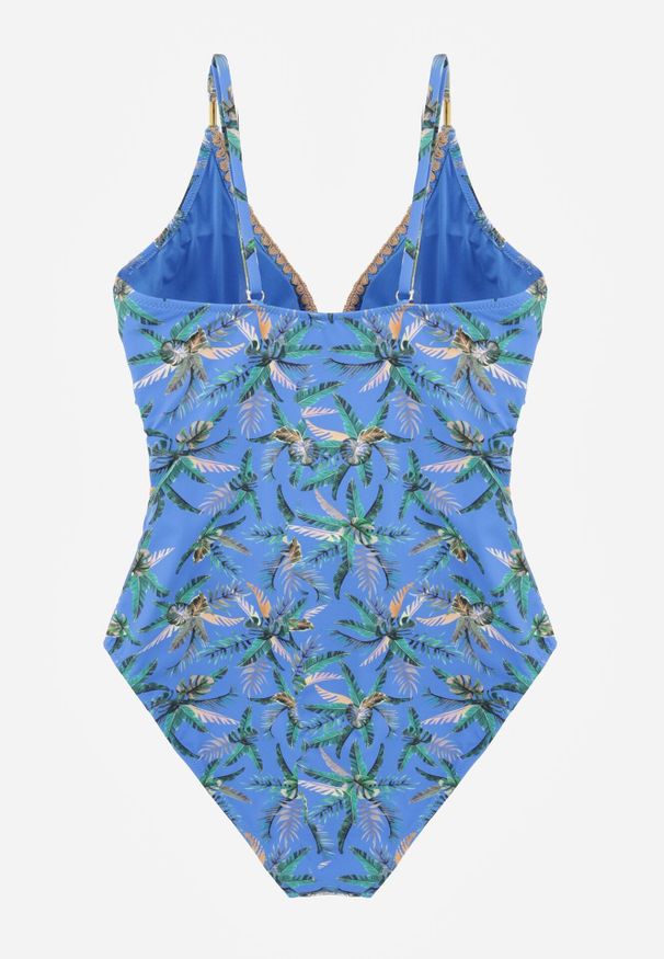 Born2be - Niebieski Strój Kąpielowy w Liściasty Wzór Corravia. Kolekcja: plus size. Kolor: niebieski