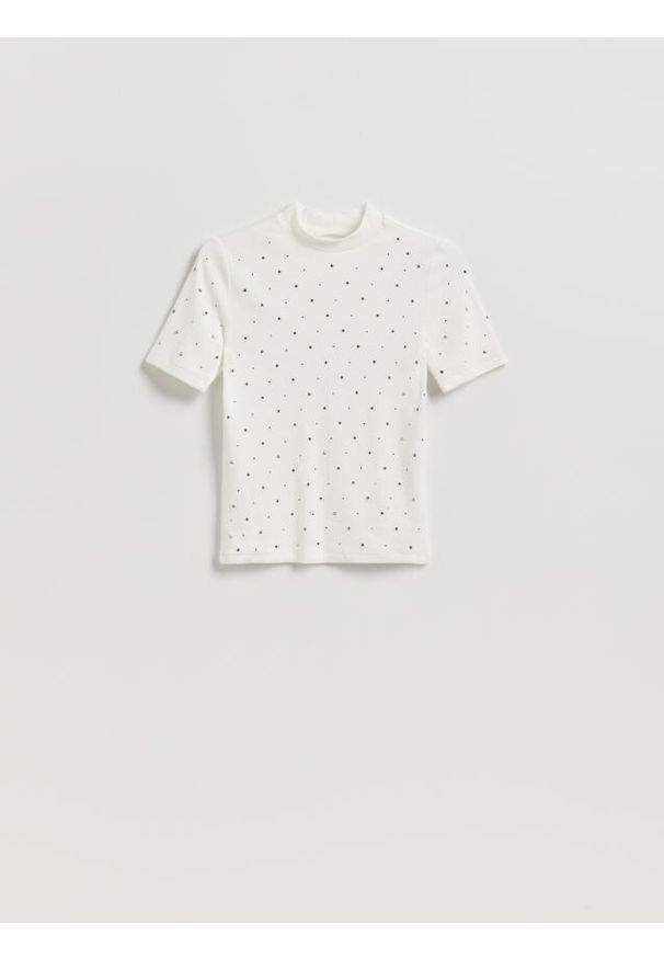 Reserved - T-shirt z aplikacją - biały. Kolor: biały. Materiał: bawełna, wiskoza, dzianina. Wzór: aplikacja