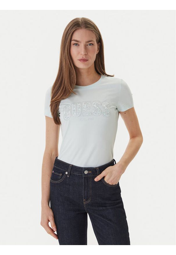 Guess T-Shirt W5GI04 J1314 Zielony Slim Fit. Kolor: zielony. Materiał: bawełna