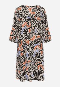 Born2be - Czarno-Beżowa Wiskozowa Rozkloszowana Sukienka z Abstrakcyjnym Wzorem Liracalia. Okazja: na co dzień. Kolor: czarny. Materiał: wiskoza. Styl: casual, elegancki #7