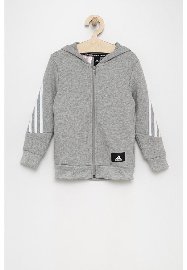 adidas Performance Bluza dziecięca kolor szary z kapturem melanżowa. Okazja: na co dzień. Typ kołnierza: kaptur. Kolor: szary. Materiał: dzianina, poliester, bawełna. Wzór: melanż. Styl: casual