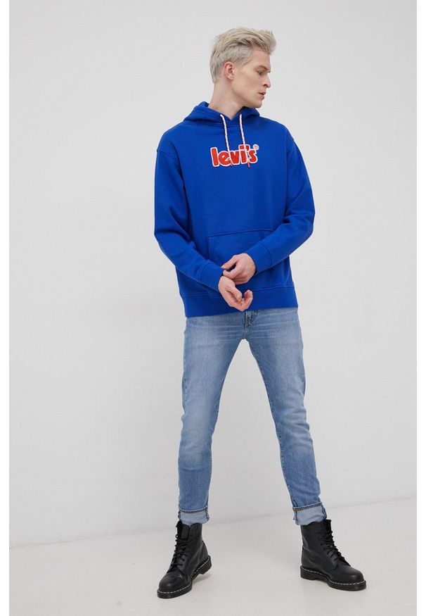 Levi's® - Levi's Bluza męska z kapturem z aplikacją. Okazja: na spotkanie biznesowe. Typ kołnierza: kaptur. Kolor: niebieski. Materiał: dzianina. Wzór: aplikacja. Styl: biznesowy