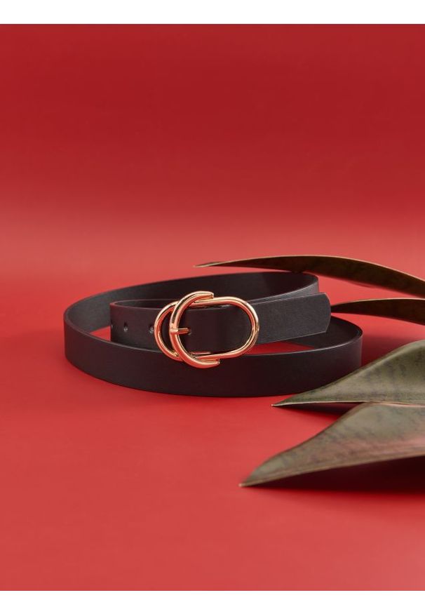 Sinsay - Pasek ze złotą klamrą - złoty. Kolor: złoty