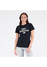 Koszulka damska New Balance WT31507BK – czarna. Kolor: czarny. Materiał: materiał, bawełna. Długość rękawa: krótki rękaw. Długość: krótkie. Wzór: nadruk, napisy #1