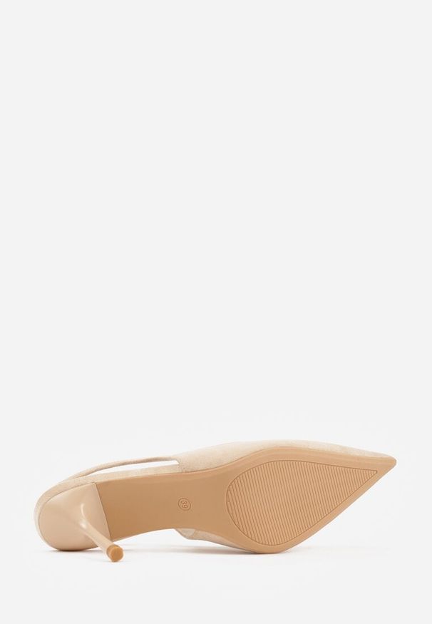 Renee - Beżowe Sandały Slingback na Szpilce z Imitacji Zamszu Carilona. Kolor: beżowy. Materiał: zamsz. Obcas: na szpilce. Styl: wizytowy, elegancki
