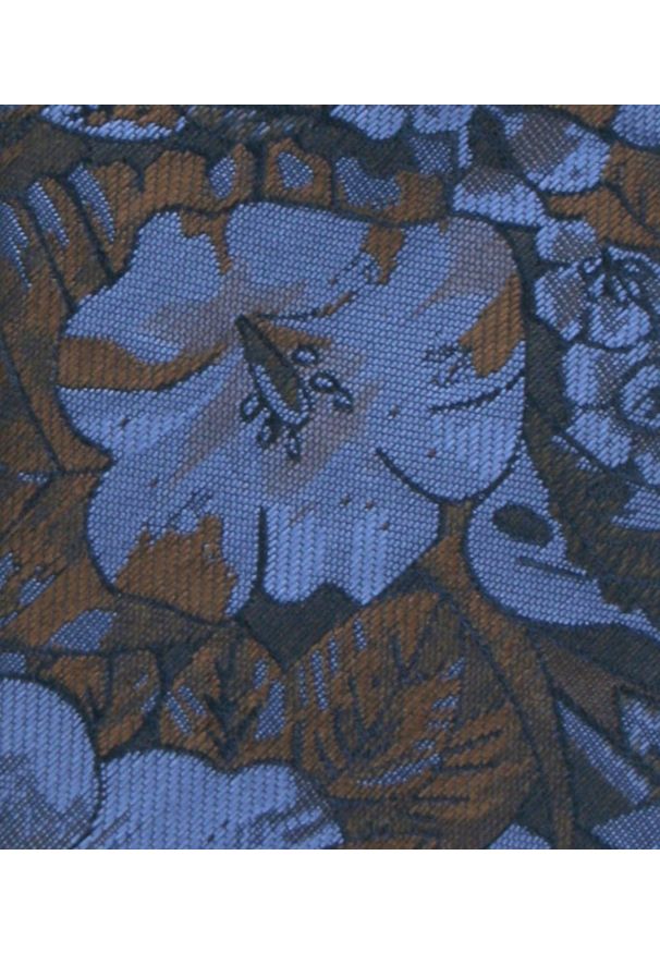 Krawat Męski - Granat i Brąz, Duże Kwiaty - Alties. Kolor: wielokolorowy, brązowy, beżowy, niebieski. Materiał: tkanina. Wzór: kwiaty. Styl: wizytowy, elegancki