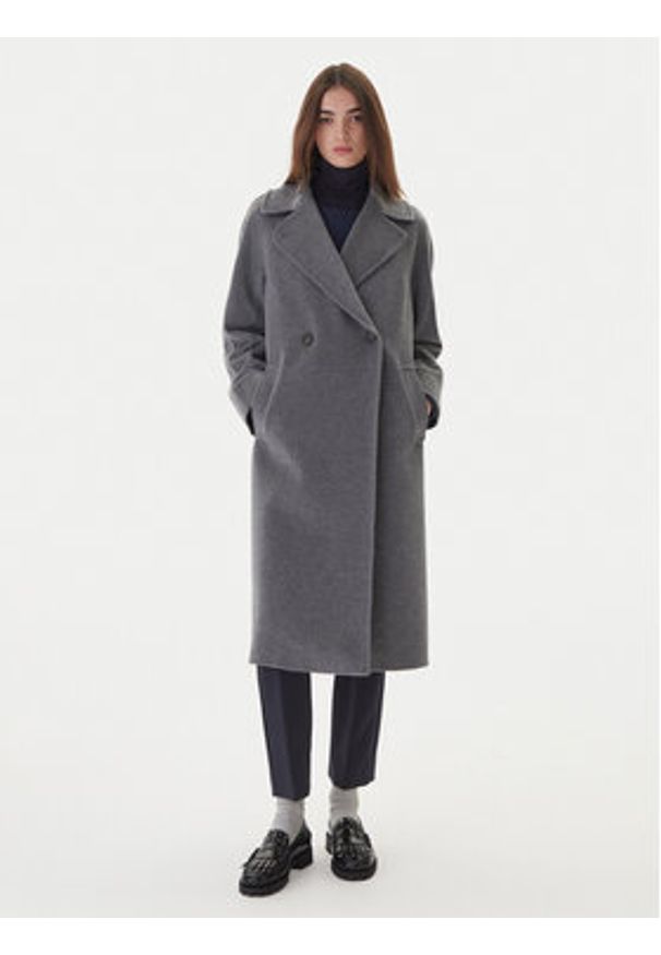 Weekend Max Mara Płaszcz wełniany Resina 2525016102 Szary Regular Fit. Kolor: szary. Materiał: wełna