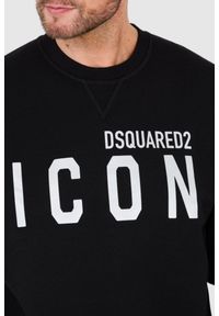 DSQUARED2 Czarna bluza męska z dużym srebrnym błyszczącym logo icon, Rozmiar XXL. Kolor: czarny #5