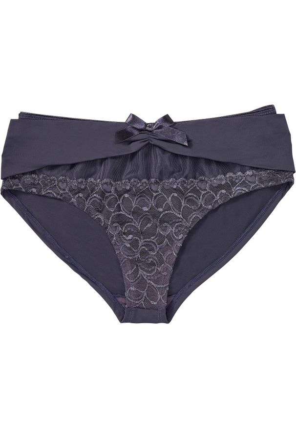 bonprix - Figi panty. Kolor: niebieski. Materiał: bawełna, poliamid, koronka. Wzór: koronka