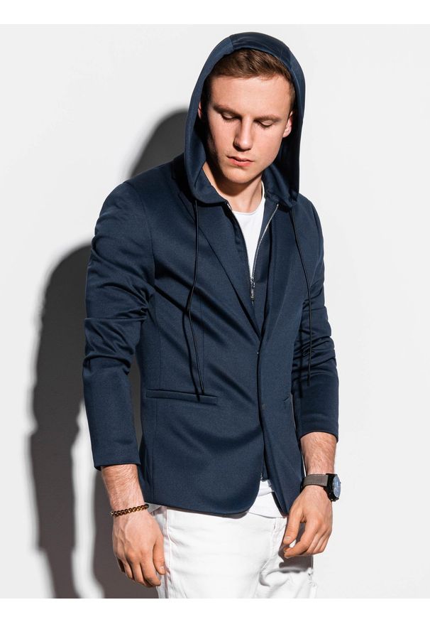 Niebieska marynarka Ombre Clothing z kapturem, na co dzień, casualowa
