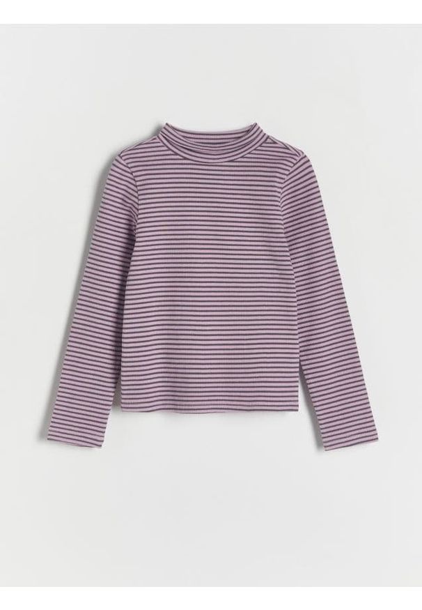 Reserved - Koszulka w paski - fioletowy. Kolor: fioletowy. Materiał: bawełna, dzianina. Wzór: paski