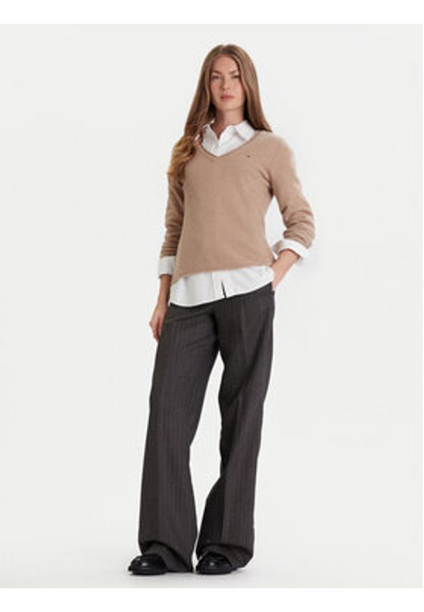 TOMMY HILFIGER - Tommy Hilfiger Sweter WW0WW43505 Beżowy Regular Fit. Kolor: beżowy. Materiał: wełna