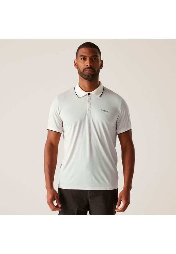 Regatta - Remex II męska koszulka polo. Typ kołnierza: polo. Kolor: biały. Materiał: tkanina, jersey. Sport: turystyka piesza