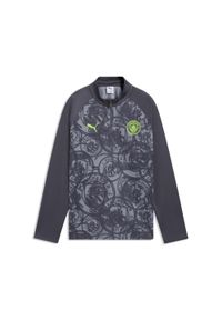 Puma - Młodzieżowa koszulka na rozgrzewkę Manchester City z zamkiem 1/4 PUMA. Kolor: szary, wielokolorowy, zielony. Sport: piłka nożna #1