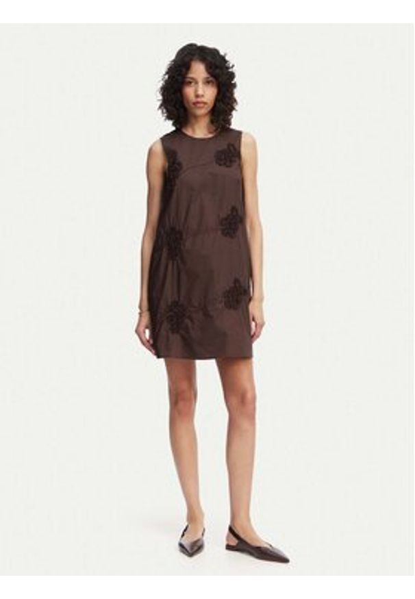 Marella Sukienka codzienna Barca 2613221302 Brązowy Regular Fit. Okazja: na co dzień. Kolor: brązowy. Materiał: bawełna. Typ sukienki: proste. Styl: casual