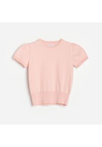 Reserved - Dzianinowa bluzka z bufiastymi rękawami - Różowy. Kolor: różowy. Materiał: dzianina #1