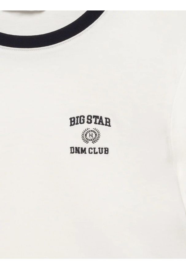 Big-Star - Koszulka dziewczęca z kontrastowym wykoŅczeniem biała Lillia 100. Okazja: na co dzień, na uczelnię. Kolor: biały. Materiał: dzianina. Wzór: nadruk. Styl: retro, młodzieżowy, casual, klasyczny, sportowy